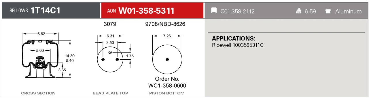 W01-358-5311 | 凡士通 Airide 空气弹簧 适用于瀚瑞森车桥