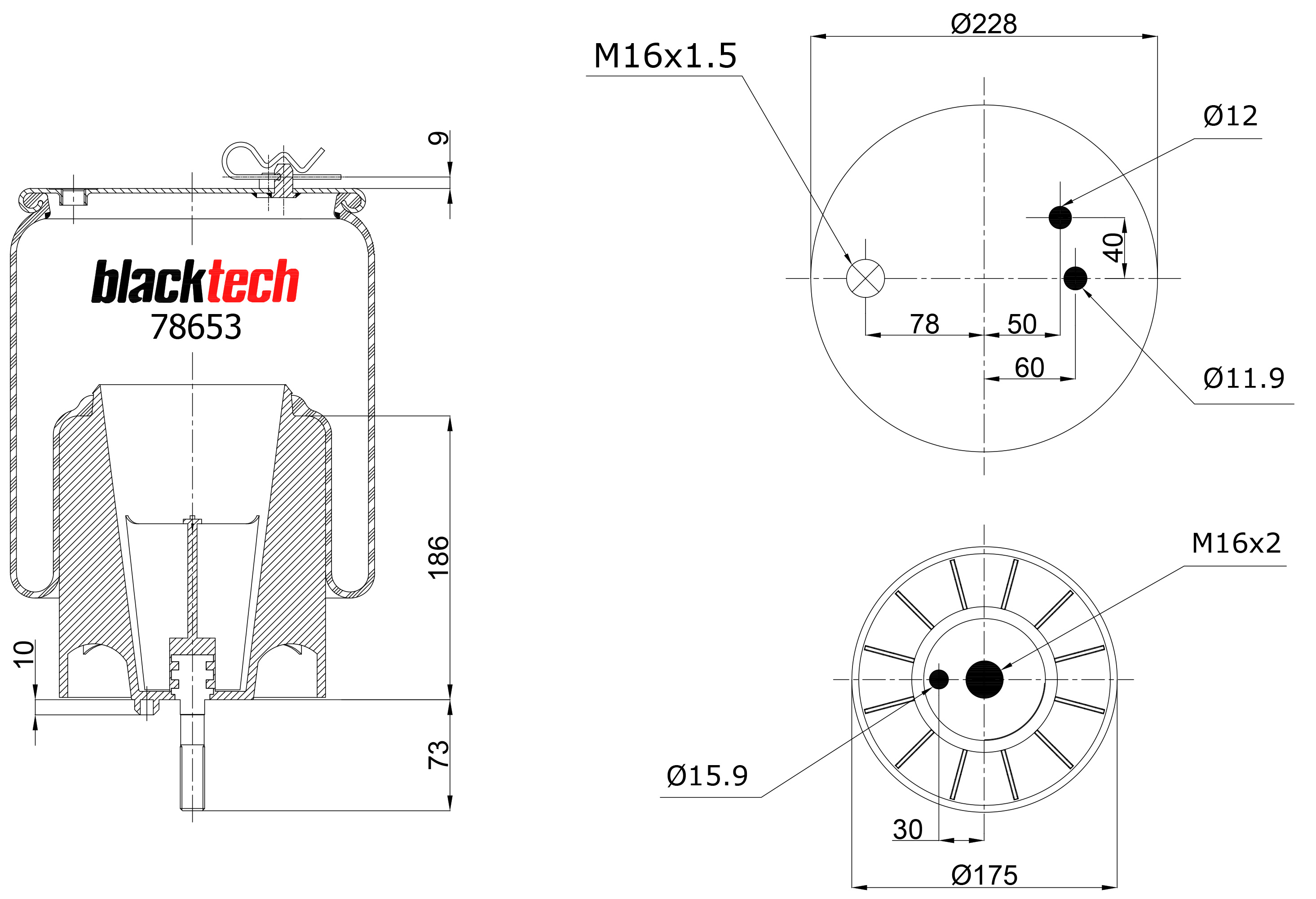 RML 78653 CP | Blacktech 空气弹簧 适用于斯堪尼亚 P、G、R、T 系列卡车