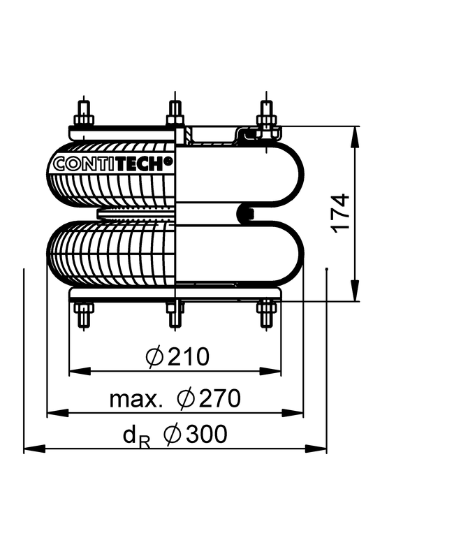FD 210-22 1/2 M10 | 康迪泰克空气弹簧 适用于 SAMRO 半挂车
